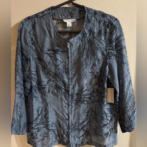 Coldwater Creek Vine Burnout Blue Sheer Textured Jacket Size Medium 10-12 NWT